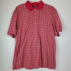 Greg Norman Men's Large Polo Golf Shirt Red Geometric Striped‎